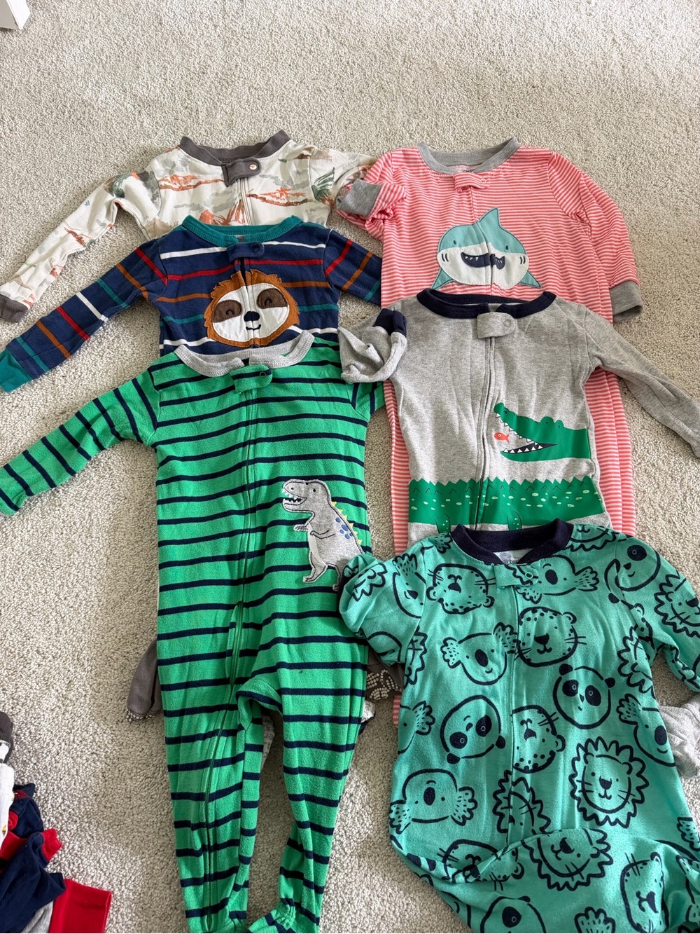 Carter's Green Stripe & Animal Mix Kids Footie Set